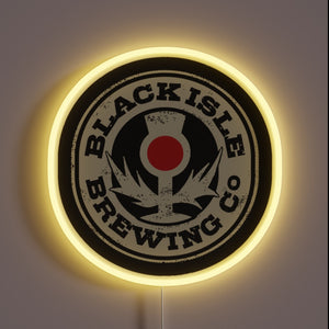 Black Isle Brewing Co. neon sign with yellow LED border
