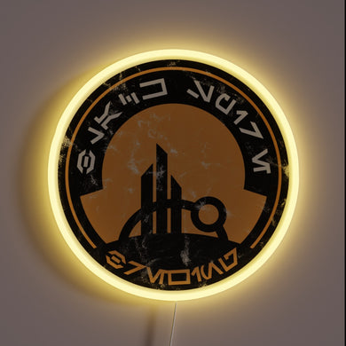 Black Spire Outpost neon sign with yellow LED border