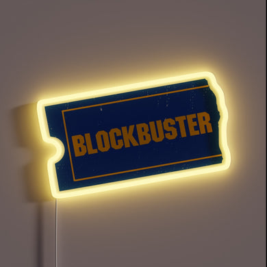 Blockbuster neon sign in vintage ticket shape – nostalgic video rental store wall decor for movie lovers, home theaters, or 90s-themed rooms