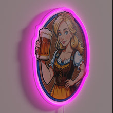 Charger l&#39;image dans la galerie, Neon RGB Sign: Blonde Oktoberfest Girl with Traditional German Beer Stein