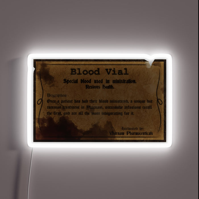 Glowing Neon Sign of a Blood-Filled Vial from Bloodborne Game