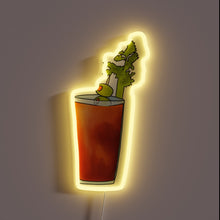 Charger l&#39;image dans la galerie, Neon sign shaped like a Bloody Mary cocktail with celery stalk and olive garnish, glowing in yellow.
