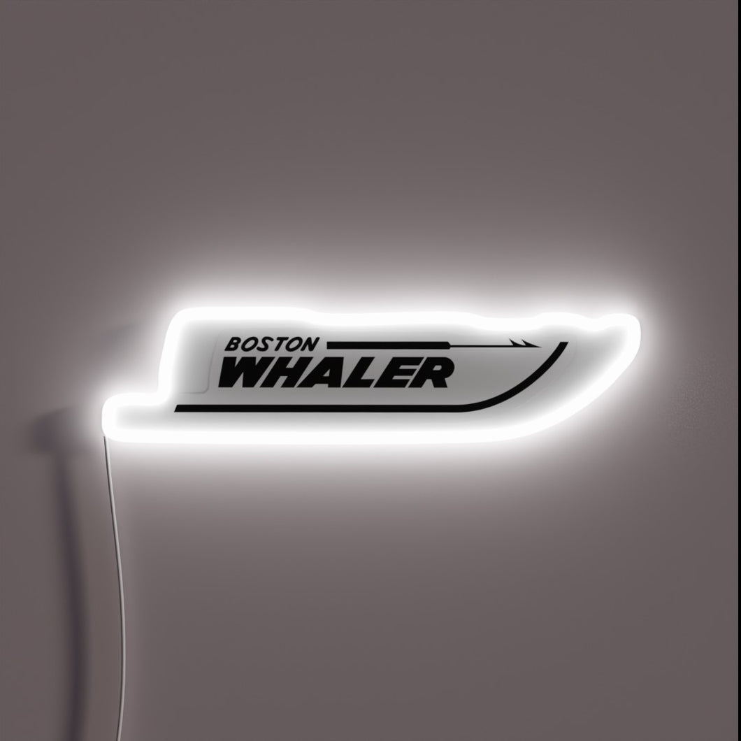 Colorful marine life themed RGB neon sign with whale boat.