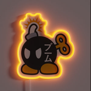 Bob-omb neon sign with Japanese 