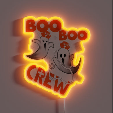 Spooky medical theme neon sign featuring ghostly nurse silhouette
