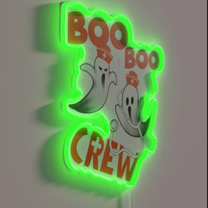 Spooky medical care at night with ghostly nurse and pumpkin.