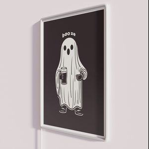 Vibrant Boozy Halloween Party Decor with Spooky Ghost Neon Sign