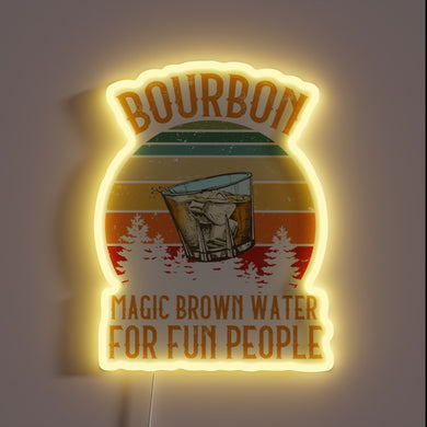 Neon Bourbon Whiskey Sign with Vibrant RGB Color Accents Glowing