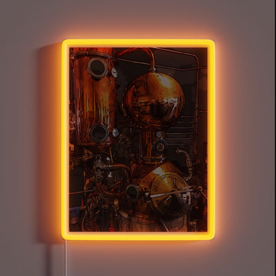 Industrial Chic Steampunk Inspired Distillery Sign with RGB Neon Accents