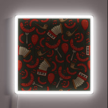 Charger l&#39;image dans la galerie, German-inspired Bratwurst and music themed Oktoberfest pattern pewter neon sign.