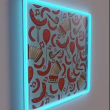 Charger l&#39;image dans la galerie, Neon Oktoberfest decor with bratwurst design in sky blue hue.