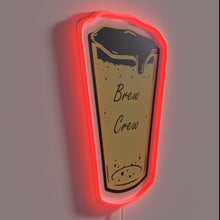 Charger l&#39;image dans la galerie, Neon &#39;Brew Crew&#39; bar cafe sign with colorful RGB lights.