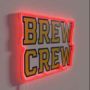 Vibrant 'Brew Crew' neon light sign for home bars and kitchens.