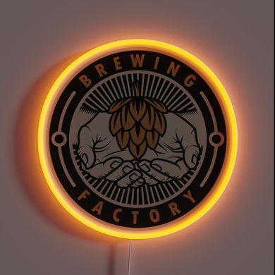 Vibrant neon sign featuring brewery mascot in radiant RGB colors
