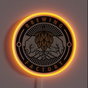 Vibrant neon sign featuring brewery mascot in radiant RGB colors