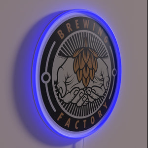 Neon illuminated cartoon brewing mascot art with vibrant color accents.