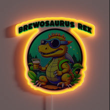 Charger l&#39;image dans la galerie, RGB lit neon sign featuring a beer drinking T-Rex