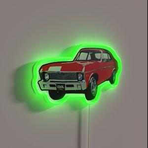 Vibrant retro inspired bright red 1960s style neon wall decor.