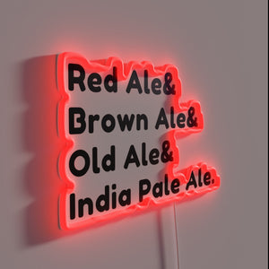 Vintage British Ales Beer Types Sign with Neon RGB Lighting