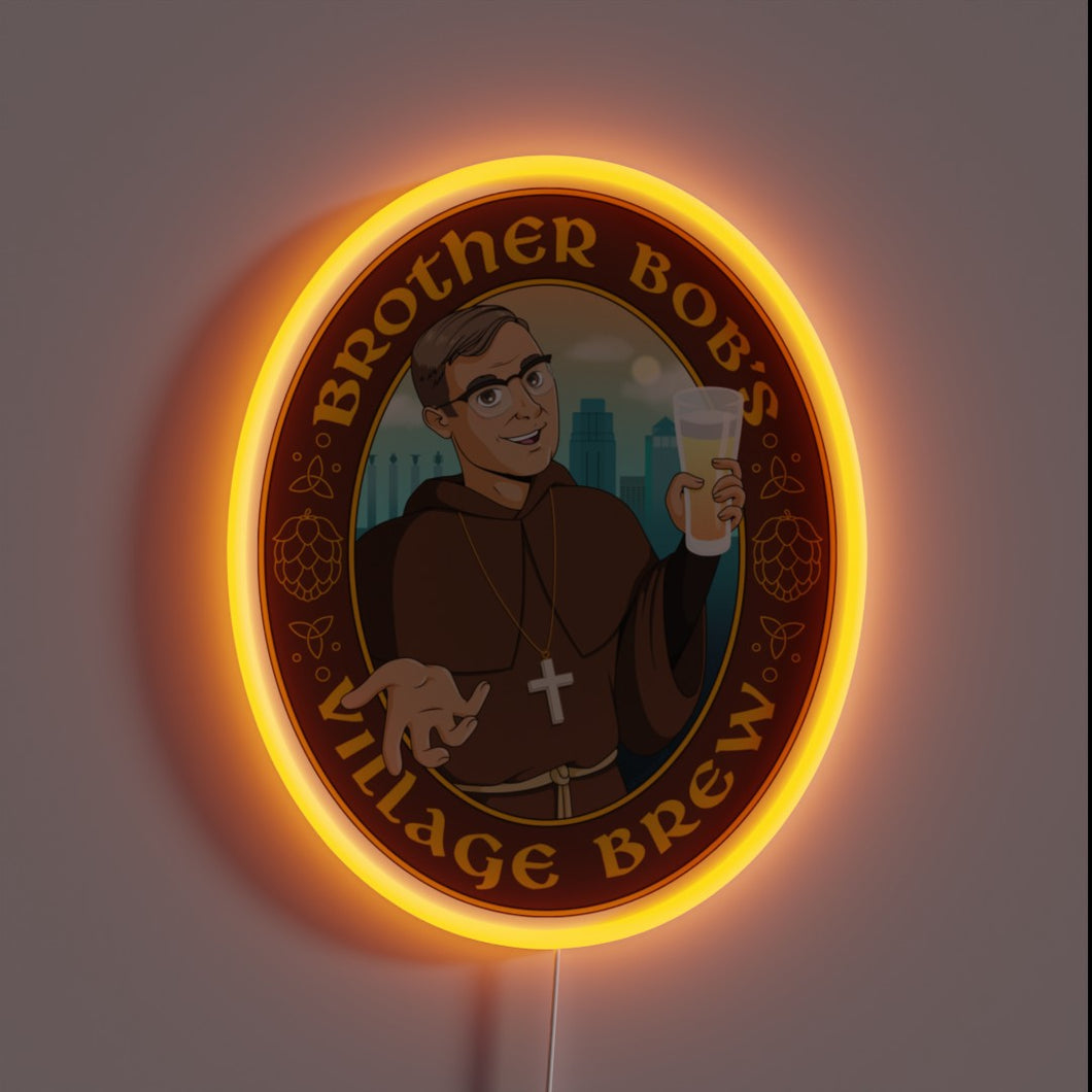 RGB Neon Sign Featuring Distressed Artwork of Brother Bob's Village Logo