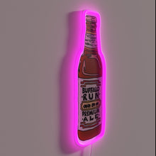 Charger l&#39;image dans la galerie, Neon illuminated bottle art decorates bar with beer theme ambiance