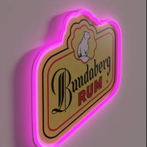 Brightly illuminated Bundaberg Rum logo illuminates any dark space instantly