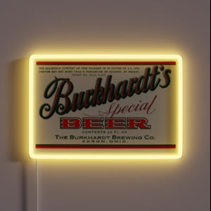 Eye-catching RGB neon beer sign with vintage Burkhardt's branding flair.
