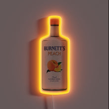 Charger l&#39;image dans la galerie, Neon sign shaped like a Burnett&#39;s Peach vodka bottle with an orange glow.
