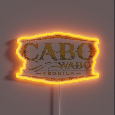 Cabo Wabo Tequila neon sign with distressed logo.