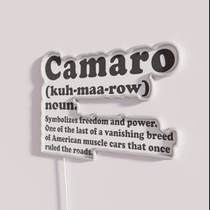 Retro styled LED Camaro Definition Sign for vintage car enthusiasts.