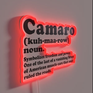 Vintage Camaro Definition Shines Brightly with Retro Colorful Neon Sign