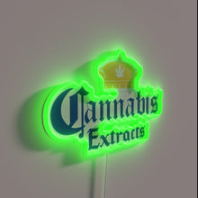 Charger l&#39;image dans la galerie, Neon sign displaying colorful cannabis extracts logo in vibrant RGB hues.