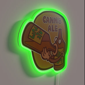 Neon beer sign with bold Cannibal Ale lettering in color.