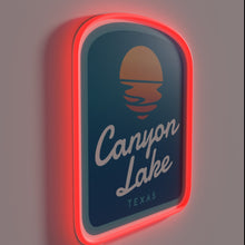 Charger l&#39;image dans la galerie, RGB Neon Sign Featuring Vibrant Sunset Scene Over Texas&#39; Canyon Lake.