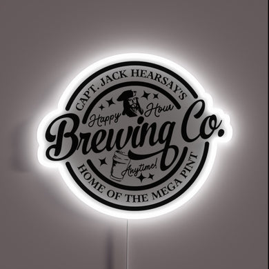 Captain Jack Hearsay Brewing Co. neon sign with white LED glow