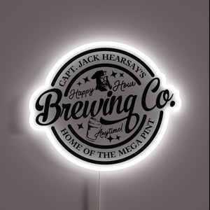 Captain Jack Hearsay Brewing Co. neon sign with white LED glow