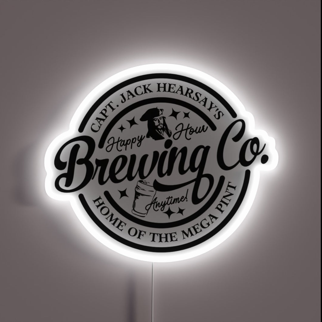 Captain Jack Hearsay Brewing Co. neon sign with white LED glow