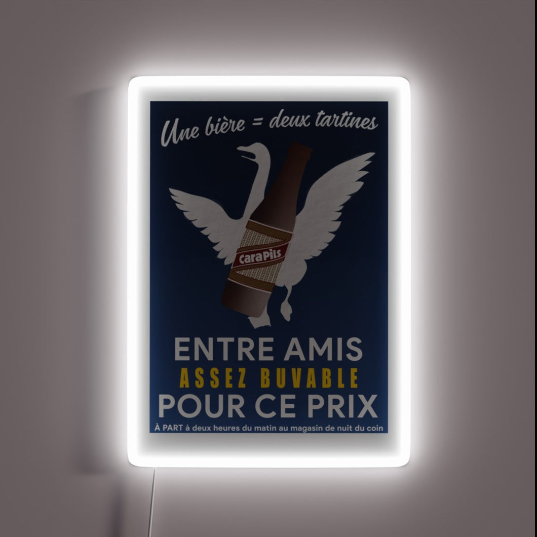 Vintage French neon beer sign with vibrant RGB lighting effect