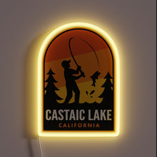 Charger l&#39;image dans la galerie, Vintage California Travel Sign with Colorful Neon Fishing Theme Illustration