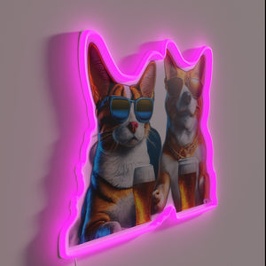 Cuddly cat and dog duo relaxing together in glow.