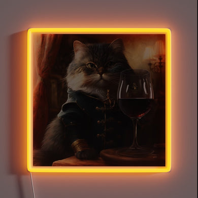 Vibrant cat wine connoisseur's statement piece in radiant RGB lighting