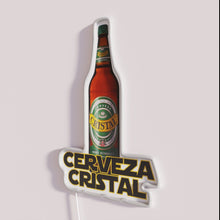 Charger l&#39;image dans la galerie, Vibrant RGB neon bar sign advertises Cerveza Cristal beer brand