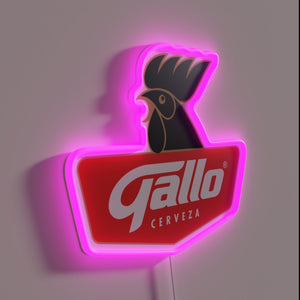 Vibrant RGB neon sign featuring iconic Cerveza Gallo beer logo.