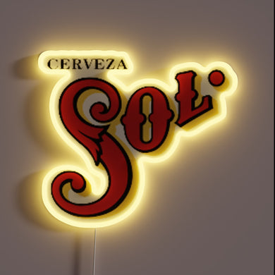 Vibrant Neon Sign Featuring Iconic Beer Brand Cerveza Sol Colors