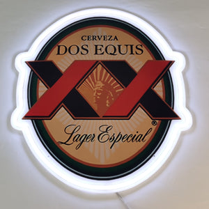 Cerveza Dos Equis neon LED RGB sign glowing brightly with smooth color transitions, creating a bold and dynamic centerpiece for bar decor or celebrations