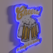 Charger l&#39;image dans la galerie, Customisable beer-themed nursery sign with colourful &#39;baby brewing&#39; design.