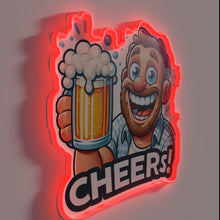 Charger l&#39;image dans la galerie, Neon bar decor with colorful glowing beer toast design.