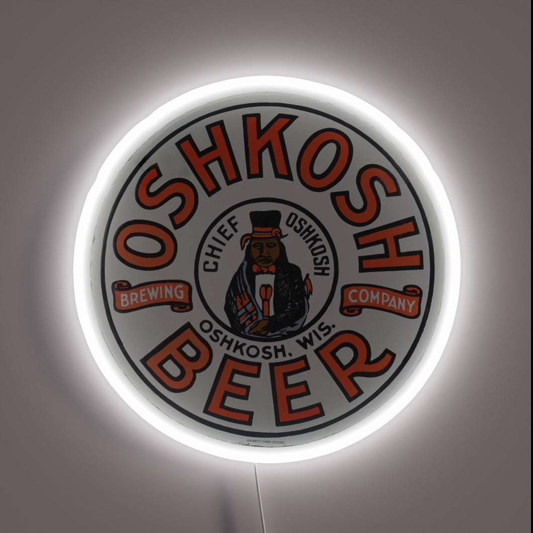 Vintage Chief Oshkosh Beer Sign Design in RGB Neon Glow