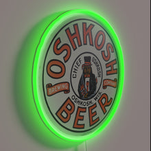 Charger l&#39;image dans la galerie, Vibrant Chief Oshkosh beer sign with RGB neon lighting accents