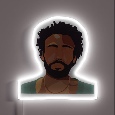 Childish Gambino neon sign silhouette with white LED border
